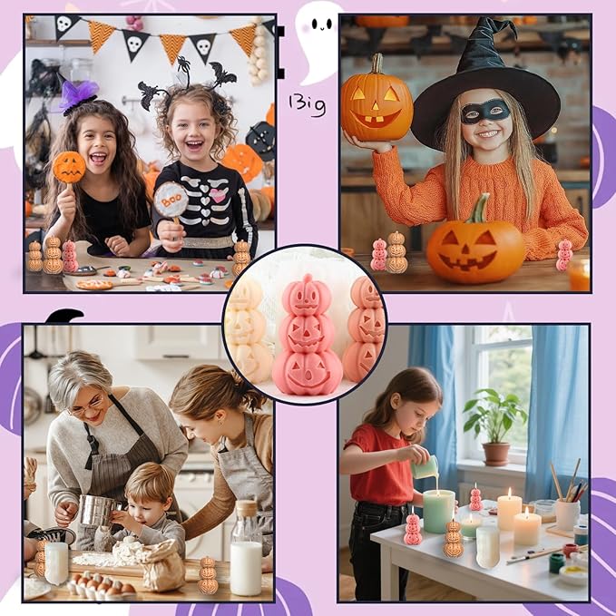 Halloween Pumpkin Candle Molds,3D Halloween Candle Mold Silicone Epoxy Resin Casting Molds for Candle Making Home Decorate Candle Making Aromatherapy Gypsum Candles Clay Craft