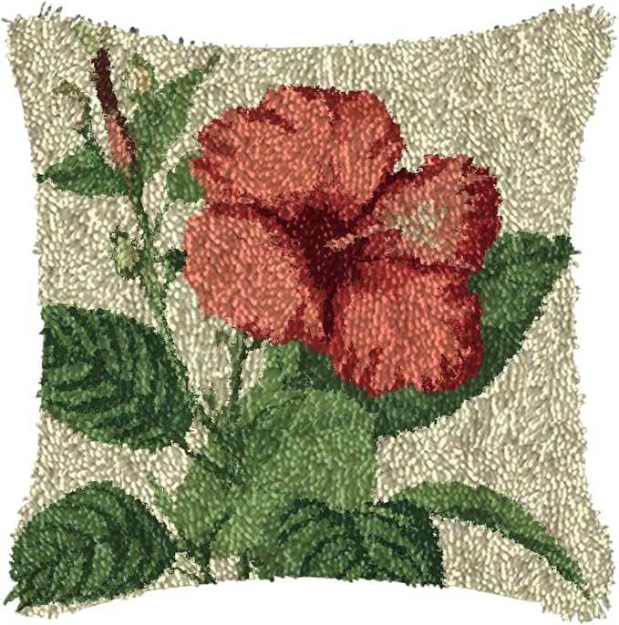 LAPATAIN Latch Hook Kits for Adults Kids,Flower Pattern Color Printed Canvas DIY Throw Pillow Cover,Beginners Handmade Needlework Crafts Home Decoration 17x17inch