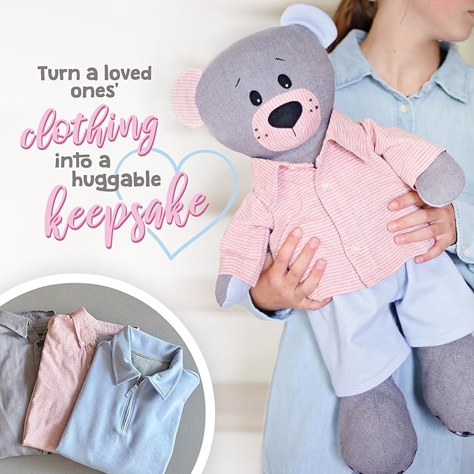 kullaloo Memory Bear Sewing Pattern – Stuffed Teddy Bear Plush Toy with Removable Collar, Shirt & Jacket | Memorial Bear Template with QR Video Tutorials, PES & SVG Files | Designed in Canada