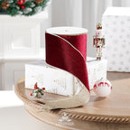 Burgundy Velvet Wired Ribbon with Glitter Back 4 Inch Burgundy and Gold Christmas Ribbon Wired Ribbon for Christmas Tree, Gift Wrapping, Mantel, Wreaths Supplies, Topper Bows (10 Yards)