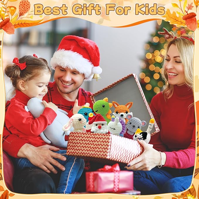 HUASHILUO 8Pcs Crochet Kit for Beginners, 2026 DIY Craft for Adults and Kids, Great Christmas Gift for Crochet Lovers, Crocheting Animal Kits with Step by Step Videos,Yarn,Crochet Hook