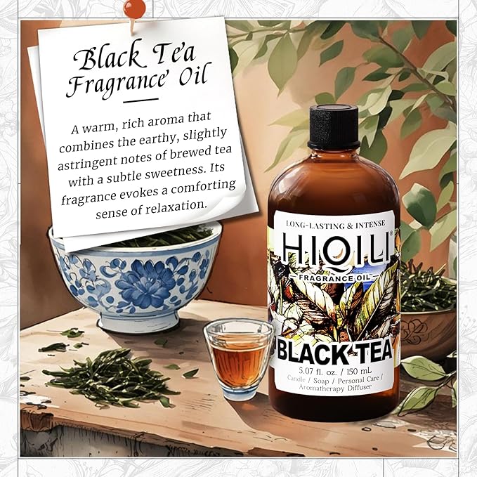 HIQILI Black Tea Fragrance Oil for Diffuser & Car Air Freshener, Long-Lasting Hotel Scent, Candle & Soap Making Supplies - 5.07 Fl Oz