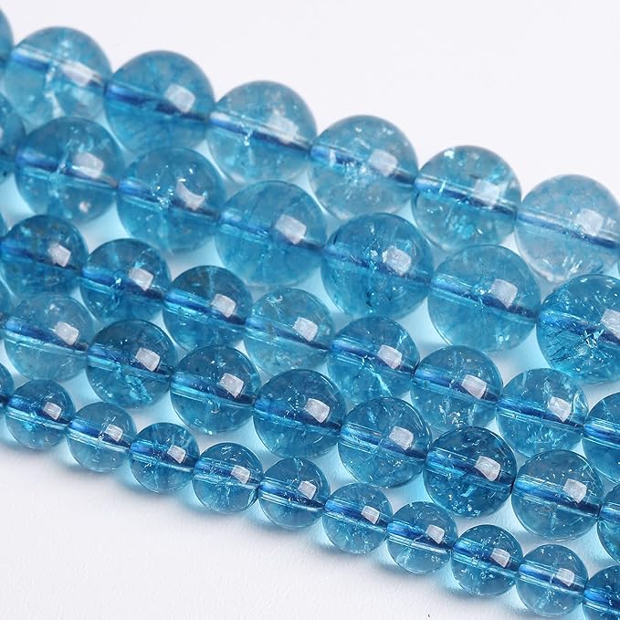 6mm 60PCS Blue Crystal Crackle Quartz Stone Spacer Round Loose Beads for Jewelry Making DIY Bracelet 15 inches Strand