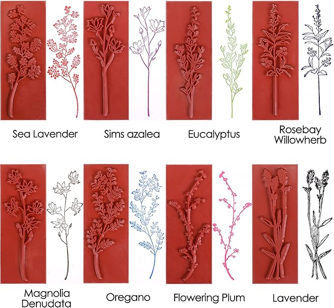 Rancco Rubber Stamps for Crafting, 8 Pcs Mounted Wood Stamps Vintage Plant Flower Decorative Ink Stamp Set for Art DIY Craft, Journal, Letters, Scrapbooking, Card Making, Valentine, 2.6x1x0.79inch