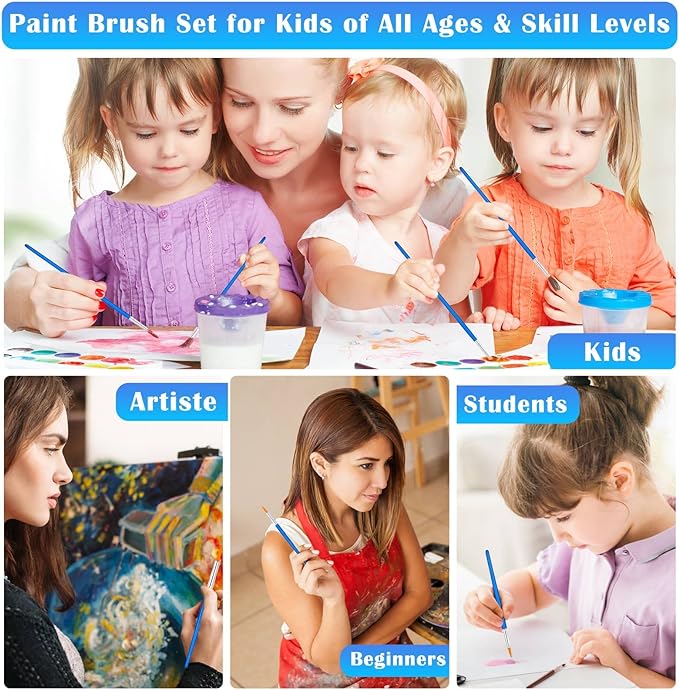 50Pcs Round Paint Brushes Bulk, Anezus Small Paint Brushes Classroom Brushes Set for Kids Model Canvas Painting Face Acrylic Watercolor Oil and Crafts