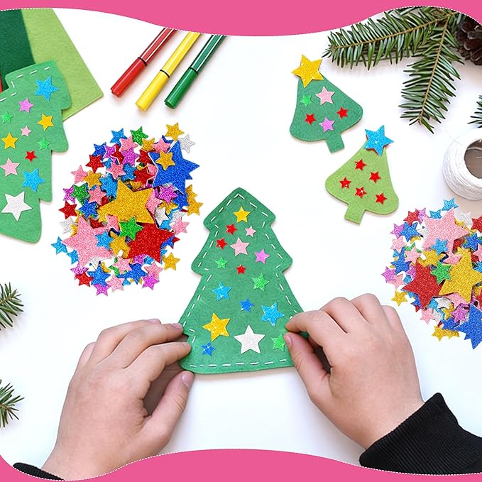 1376 Pcs Foam Stickers Glitter Shape Stickers Colorful Stars Sticker Self Adhesive Geometric Sticker for Crafts Supplies DIY Art Project Scrapbooking Home Decor(Star)