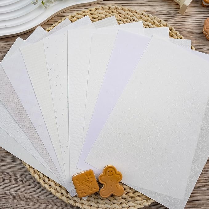 LewuwoPoing 30 Sheets Textured Art Paper Assorted Set 5.8x8.3 Inch A5 Mixed Special Craft Paper for Scrapbooking Junk Journaling Supplies dialy Plan Gift Card Embellishments Work(White)