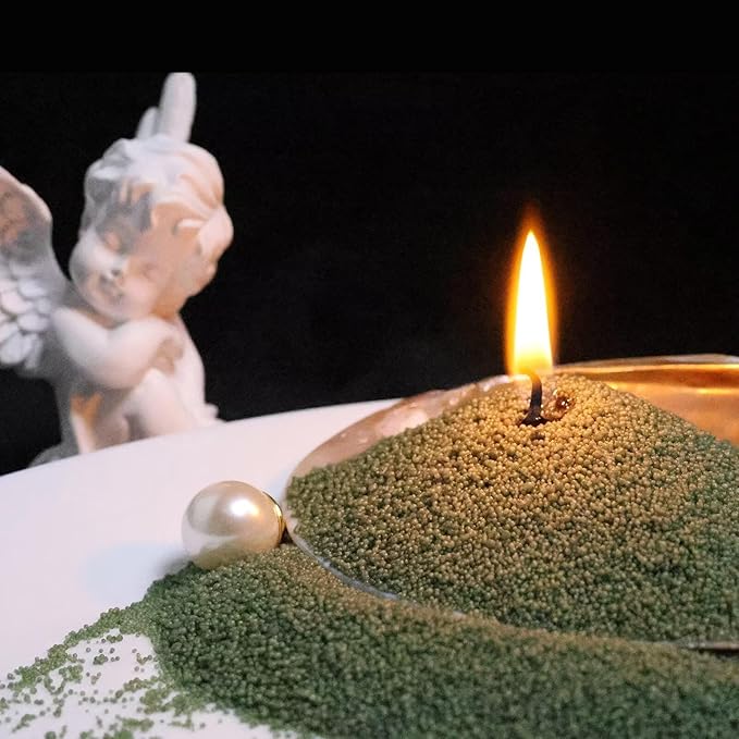 Aufien Candle Sand with Wicks, 21.4 Oz Pearled Candle, DIY Bead Powder Sand Wax Making kit Refillable Non Toxic for Handmade, Wedding and Halloween Christmas Decorations Dark Green Unscented