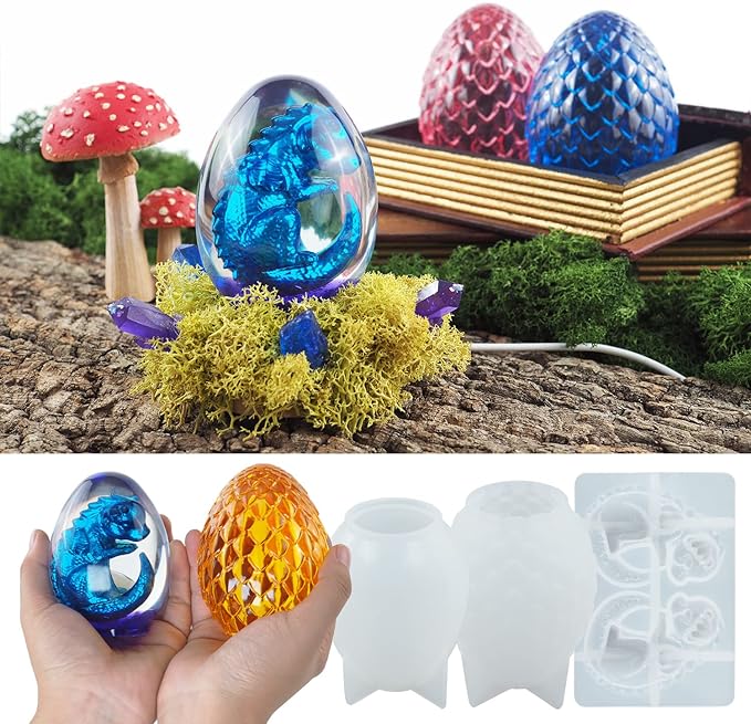 3 Pack Dragon Egg Mold Dragon Candle - Resin Casting Silicone Molds for Home Decor & Candle Making Wave Spiral Mold