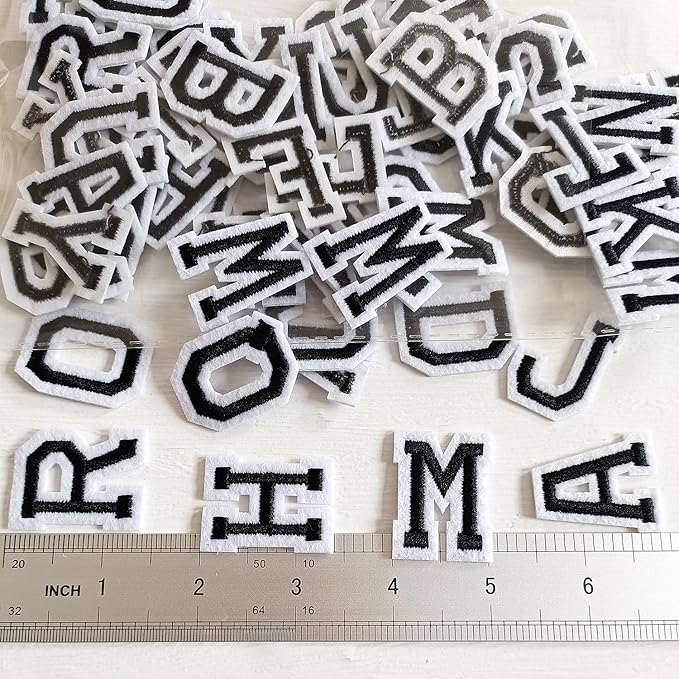 1.3 inch Iron on Letter Patches 78 Pieces, A-Z Embroidered Alphabet Patches for Clothing Jackets Hats Backpacks Jeans Black