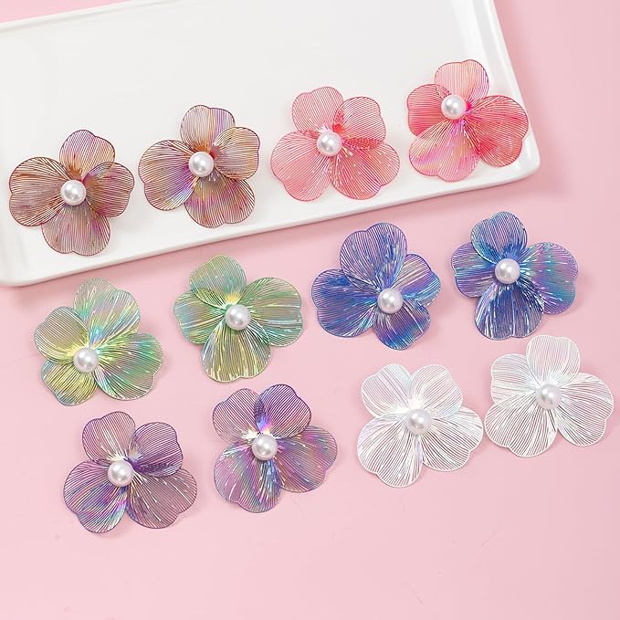 COLIGREE 6 Pairs AB Color Filigree Flower Stud Earring Making Kit Hollow Multicolor Filigree Floral Charms for DIY Earrings Necklaces Rings Hair Jewelry