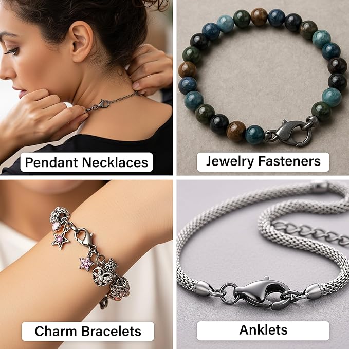 Mandala Crafts 12mm Gunmetal Stainless Steel Lobster Clasps for Jewelry Making - 50 PCs SS Lobster Claw Clasps with Jump Rings Jewelry Findings Kit for Necklaces Bracelets Charms Fasteners