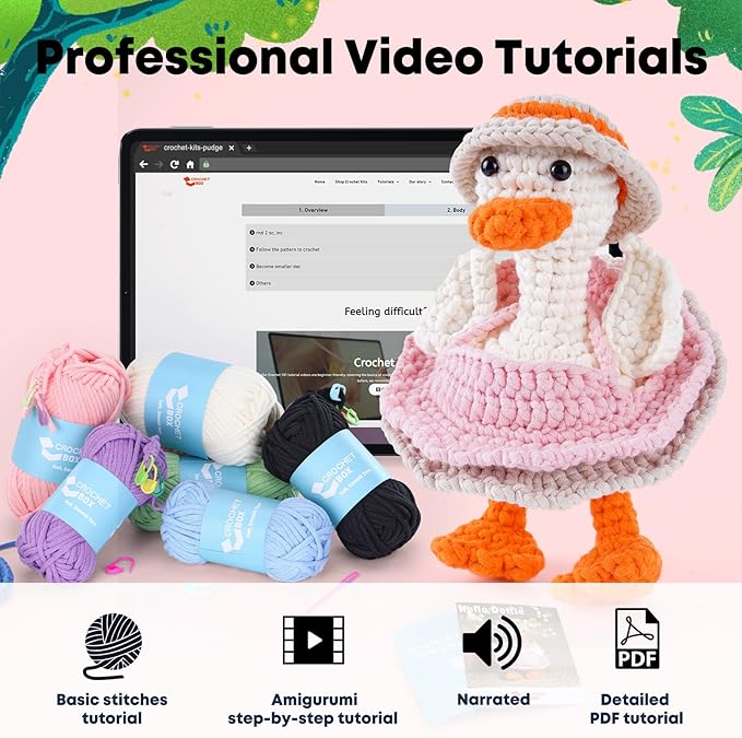 CrochetBox Crochet Kit for Beginners - Porch Goose Starters Crochet Kit, Beginners Crocheting Kitting for Adults Teen, Gifts with Crochets Yarns, Hook, Step-by-Step Video, Instruction