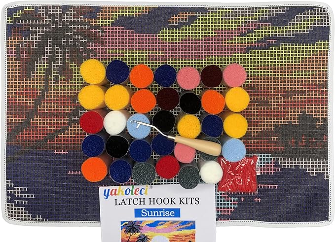 Latch Hook Kits for Adults, Pre-Printed Handmade Rug Crochet Yarns DIY Door Mat Kits for Home Decor Festival Gift 23.6"X15.8" (Sunrise)