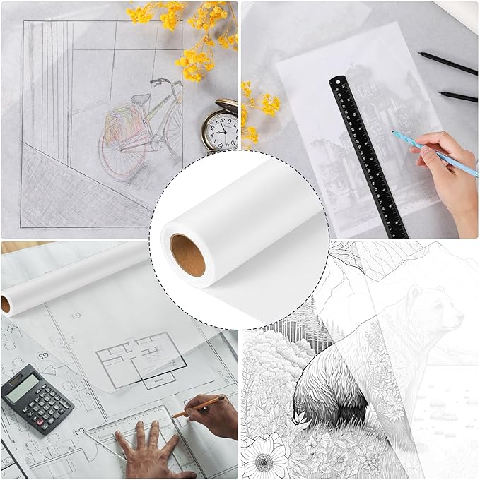 Tracing Paper Roll 24in x 30yd, White Trace Paper Pattern Paper Translucent Tracing Paper for Sewing, Drawing, Sketching, Gift Wrapping