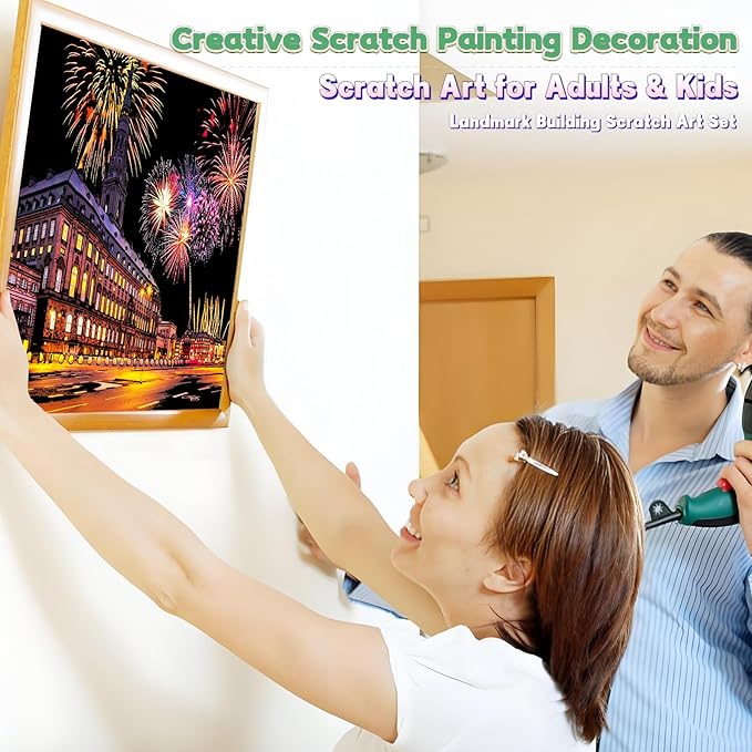 Scratch Art Painting Kit for Adults-8 Sheets A4 Rainbow Scratch Painting Paper Craft Set with City Landmarks|Stress Relief Gift for Travel&Craft Lovers|Scratch Art Home Decor(Europe Series 1)