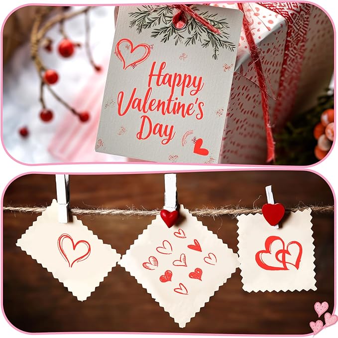 Watersay 6 Pcs Valentine Rubber Stamp Set Happy Valentine Day Wooden Rubber Stamp Vintage Art Print for Crafting Love Heart Pattern and DIY Scrapbooking Card Making Hand Book (Patter)