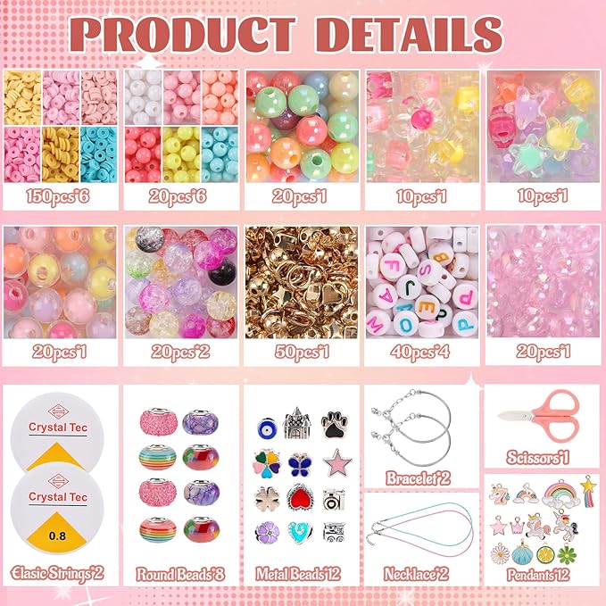 Extpro Charm Bracelet Making Kit, 1410pcs DIY Jewelry Making Kit with Box & Bead Board, Unicorn Gifts Arts and Crafts Toys for 8-12 Years Old Girls Festival Birthday