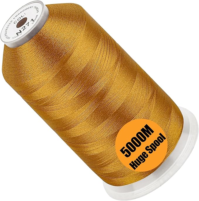 New brothread - Single Huge Spool 5000M Each Polyester Embroidery Machine Thread 40WT for Commercial and Domestic Machines - Yellow Ocher(Janome Color)
