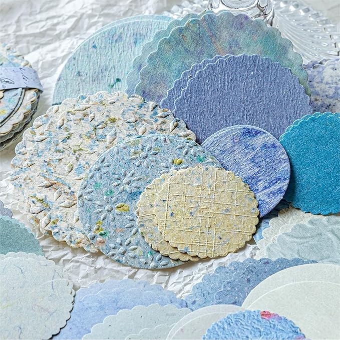 300Pcs Scrapbook Supplies Kit, Round Edge Colorful Textured Embossed Rice Decoupage Paper for Scrapbooking, Junk Journaling, Card Making, Mixed Media Collage, Vibrant DIY Decorative Materials Gift Set