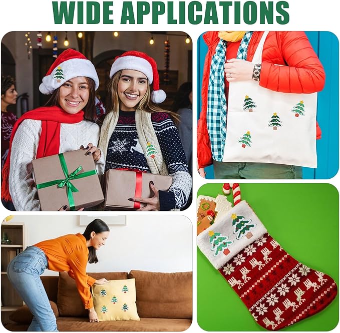 20Pcs Crochet Christmas Tree Appliques Handmade Crochet Colorful Christmas Tree Sweater Decorations for Decor Holiday Party Home Office DIY Accessories