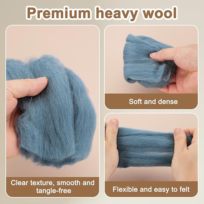 uxcell 3.53oz Wool Roving Yarn, Needle Felting Wool Fiber DIY Craft Needle Wet Felting Supplies for Blending Weaving Handcrafts, Light Ink