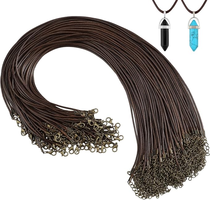 Tudomro 100 Pieces 20 Inch Waxed Leather Necklace Cord Bulk with Clasp Colorful Necklace Bracelet Chains String Rope Cord for Jewelry Making Pendants Charms(Brown)