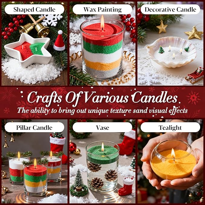 Sukh Candles Sand and Wicks for Christmas - 430G(0.94lb) Sand Candles with Wicks Gold, Silver, Green, Red, White Refillable Candle for Weddings, Parties