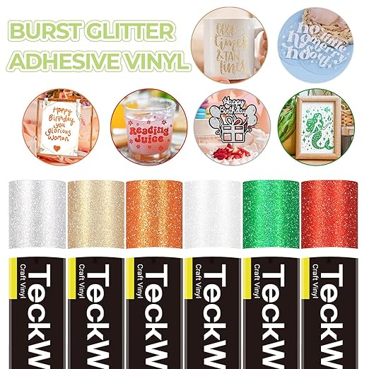 TECKWRAP Glitter Vinyl Shimmer Adhesive Craft Vinyl, 1ft x 5ft Roll - Permanent Glitter Vinyl for Craft Cutting Machines - Ideal for Scrap-Booking, Decals, DIY Projects, Home Decor, Red