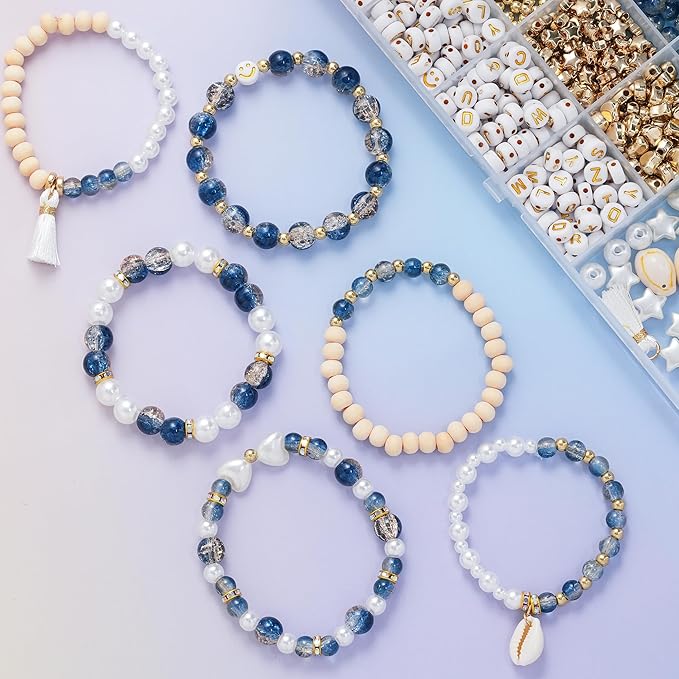 Xylise 6mm/8mm Crackle Glass Beads Bracelet Making Kit Crystal Glass Beads Jewelry Making Kit, Friendship Bracelet kit for DIY Crafts Gifts