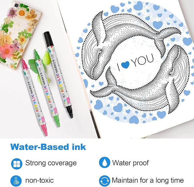 100 Colors Acrylic Paint Pens, Dual Tip Acrylic Paint Markers for Paper, Wood, Canvas, Stone, Rock Painting, Glass, Fabric, DIY, Ceramic, Art Supplies for Kids and Adults Drawing (Dot + Fine)