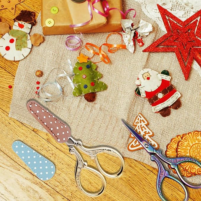 BIHRTC 2 Pairs 3.6 Inch Sewing Scissors with Leather Cover - Stainless Steel Sharp Tip Needlepoint Scissors for Sewing, Crafting, Art Work & Threading