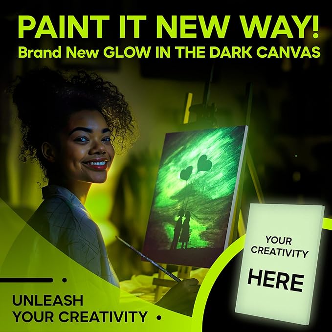 Glow in The Dark Canvas Boards – 2 Pack of 10×14″ Painting Panels – Neon-Ready Art Canvases for Acrylic, Oil & Glow Paints – Creative Gift for Artists, Kids & Decoration