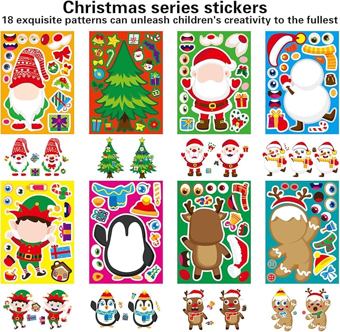Christmas Stickers 36 PCS for Kids Make a Face Stickers, Make Your Own Christmas Sticker DIY Mix and Match Christmas Party Games Sticker Decorating Party Favors Supplies for School Student Awards