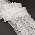 1 Yards White Pleated Lace Chiffon Fabric Elastic Lace Trim for Wedding Bridal Dress Decoration DIY Sewing Clothing Decoration, 6 Inch