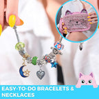 MODDA Charm Bracelet Making Kit - DIY Beaded Jewelry Making Kit, Gifts for Girls Ages 5-12, with Cute Cat Design Shoulder Bag