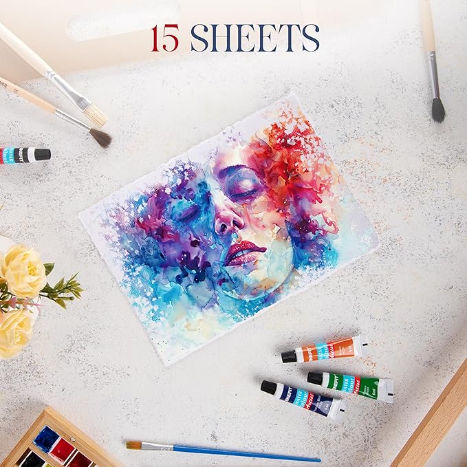 Wanderings Thick Handmade Watercolor Paper with Deckled Edge A5-5.8x8.3-500GSM Premium White Cold -Pressed Textured Mixed Media Paper Made with Recycled Cotton - 15 Loose Leaf Sheets