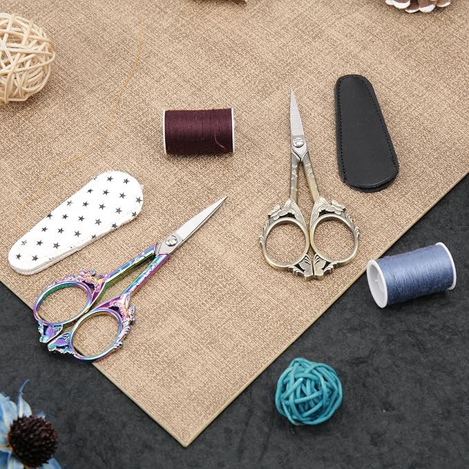 Small Embroidery Scissors with Cover -Cute and Comfortable handles with Sturdy and Sharp Tips for Precise Cutting, Sewing and Craft Supplies Kit