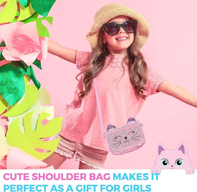 MODDA Charm Bracelet Making Kit - DIY Beaded Jewelry Making Kit, Gifts for Girls Ages 5-12, with Cute Cat Design Shoulder Bag