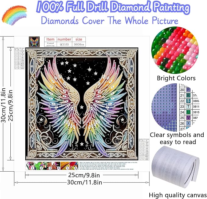 Angel Wings Diamond Art Kits for Adults, Special Shaped Diamond Painting Kits for Adults for Beginners, DIY Crystal Diamond Dots Art Kits, 5D Special Gem Art Painting Kits for Home Wall Decor, 12x12in