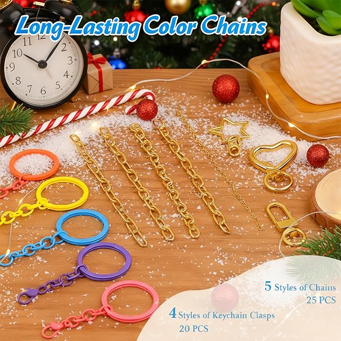 Christmas DIYJewelry Making Set 364 Pieces – Includes 156 Charms, 150 Jump Rings, 25 Extender Chains, 20 Keychains, 10 Crimp Tubes, 3-Inch Beading Wire, Support Ring & Jewelry Pliers(for parents)