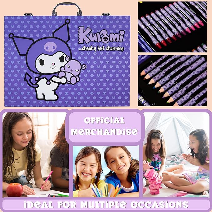 Hello Kitty Sanrio Kuromi Art Supplies for Kids, Colored Pencils, Markers, Crayons, Kawaii Drawing Kit, Stationary, Art Kit, Gifts for Girls (Purple Kuromi)