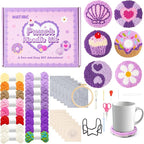 WATINC Christmas Punch Needle Coaster Kits - 23Pcs Easy Art Work Decor Craft Supply for Beginners, DIY Set of 6 Pattern Tufted Pads with Adhesive Felt Yarns Tools Instruction Customized Boxes (Purple)