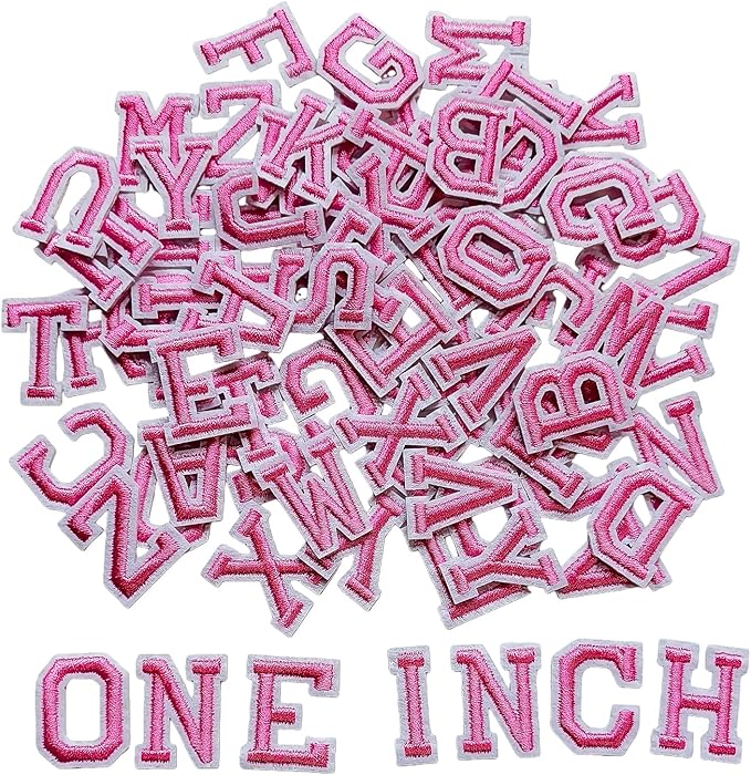 1 inch Iron on Letter Patches 78 Pieces, A-Z Embroidered Alphabet Patches for Clothing Jackets Hats Backpacks Jeans Pink