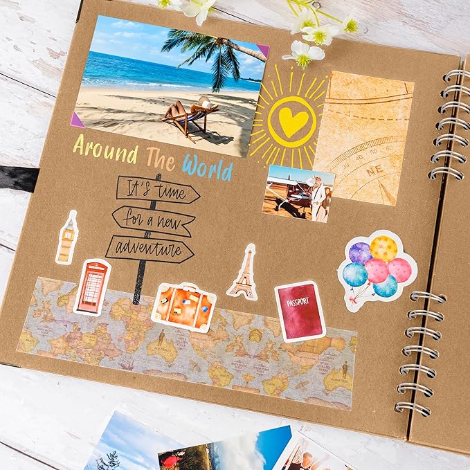 Bstorify Large Scrapbook, 11 x 11 inch, 40 Sheets (80 Pages) Brown Thick 200 GSM Kraft Paper, Memory Book, Ribbon Closure - Ideal for Your Scrapbooking, Art & Craft Projects