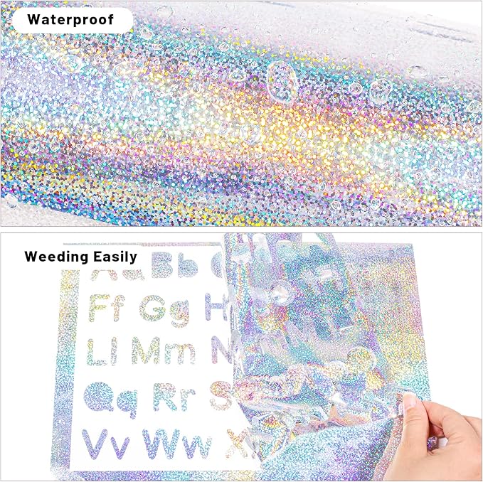 GIRAFVINYL Sparkle Holographic Glitter Vinyl, Silver Glitter Vinyl Permanent for Home and Car Christmas Decorations, Expressions, Signs, Stickers, 12 Inch X 6 ft