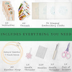 SevFan 4 Sets Embroidery Kit for Beginners Adults,Needlepoint Kits for Adults with Easy Stamped Floral Pattern Fabric Hand Crafts,Bamboo Hoop,Needle,Cloth,Embroidery Kit for Decor Home Room(Flower-4)