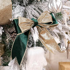 Hunter Green Velvet Wired Ribbon with Glitter Back 2.5 Inch Dark Green and Gold Christmas Wired Ribbon for Christmas Tree, Gift Wrapping, Crafts, Wreaths Supplies, Topper Bows (10 Yards)