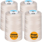 Simthread All Purpose Sewing Thread from 100% Spun Polyester for Serger, Overlock, Merrow, Quilting Sewing 4 Big Cones of 5000M (5500 Yards) Each - 40S/2 Cream