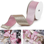 Pink Velvet Wired Ribbon with Glitter Back 2.5 Inch Pink and Gold Christmas Ribbon Wired Ribbon for Christmas Tree, Gift Wrapping, Mantel, Wreaths Supplies, Topper Bows (10 Yards)
